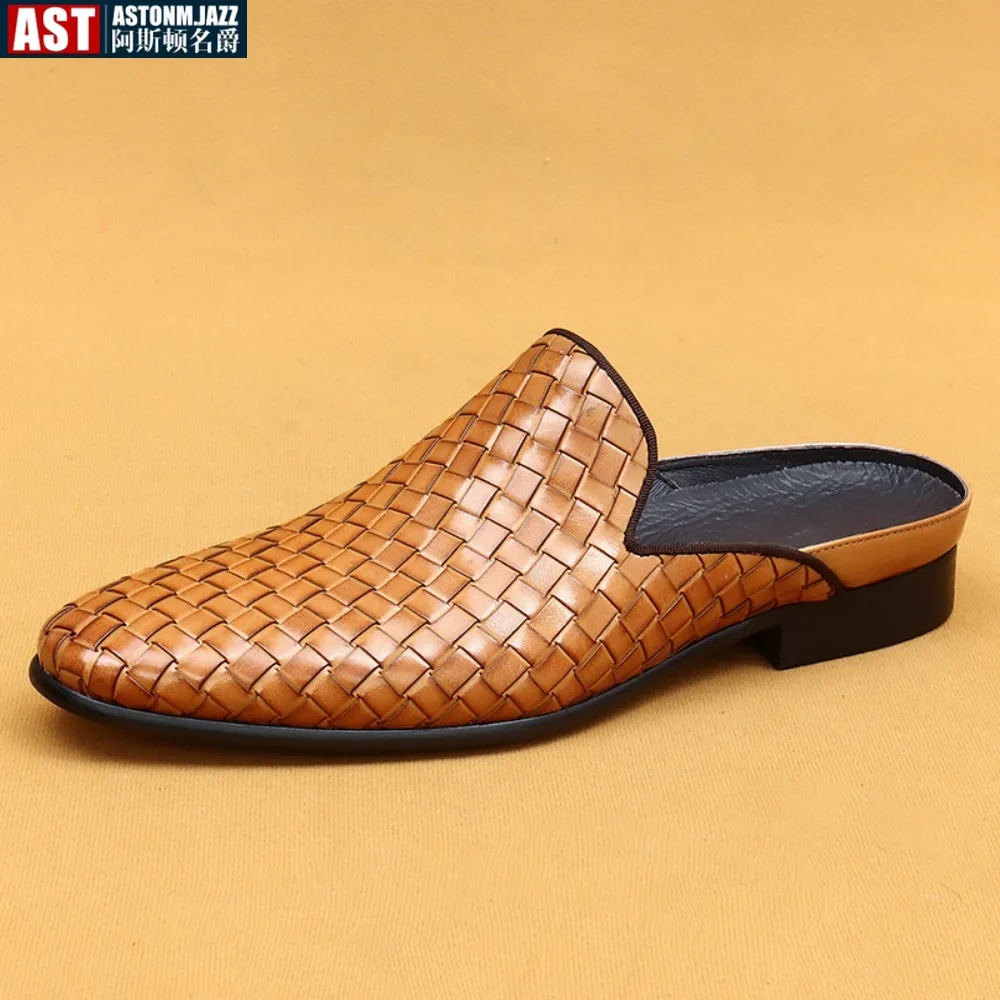Mens Slippers Genuine Leather Sandals Slip on Flats Mules Shoes