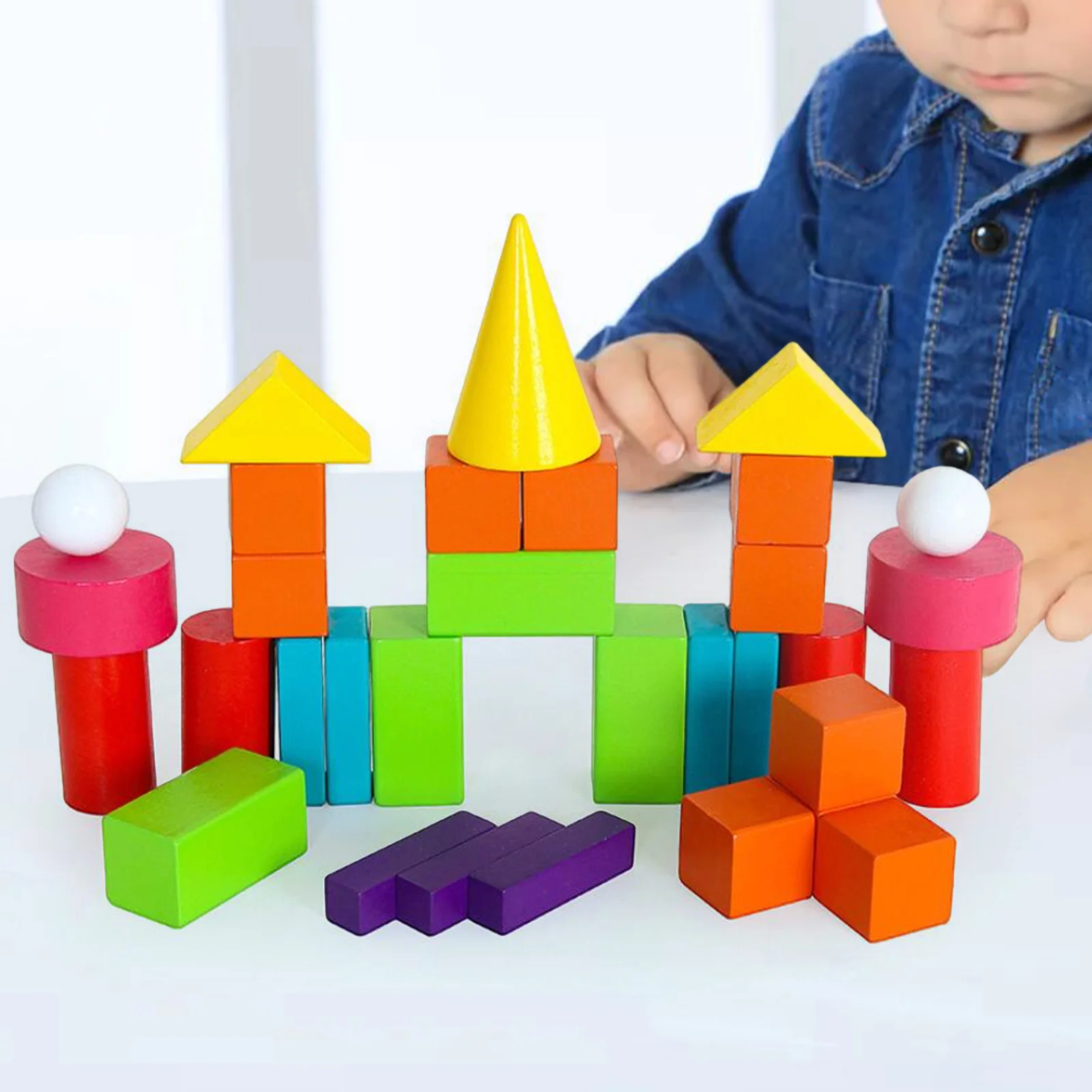 16 pieces 3D Shapes Geometric Solids Wooden Montessori Toys Wood Kids Building Blocks Math Games Toys Blocks