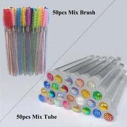 50 - Piece Reusable Sparkling Diamond Makeup Brush Set with Dust - Proof Design (50pc Brush 50pc Tube)