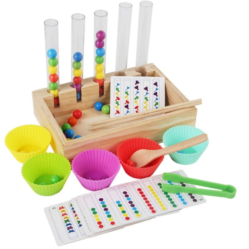 

Wood Clip Beads Game Color Sorting Toy Bead Counting Matching Math Learning