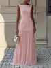 Robe longue plissée patchwork chic et élégante pour femme, sans manches, taille haute, pour soirée, club, bal de promo