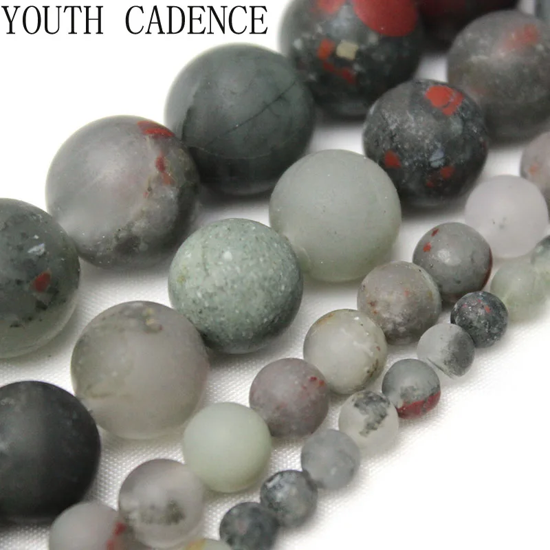 

Natural Matte African Blood Stone Beads 4/6/8/10/12mm Loose Round Spacer Beads for Jewelry Making DIY Bracelet 15" Mineral Beads