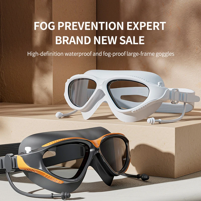 Fashion Professional Swimming Goggles for Adults Anti-Fog UV Protection Silicone Adjustable Swim Glasses + Swimming Cap Sets swimming goggles swimming cap