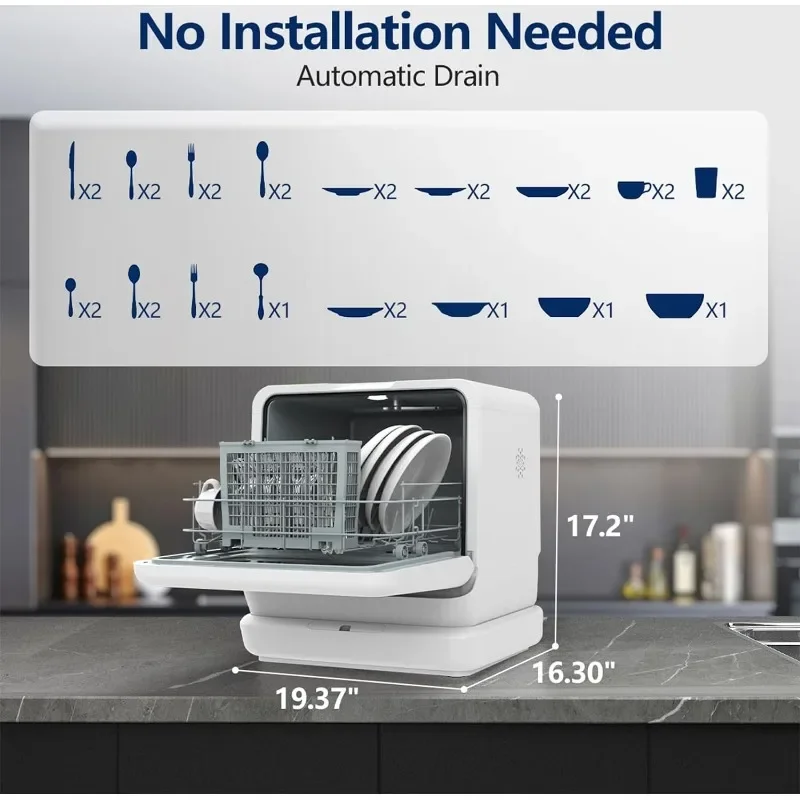 COWSAR Countertop Dishwasher with 2 Gallons Built-in Water Tank, 6 Washing Modes, 360&deg; Dual Spray, 167℉