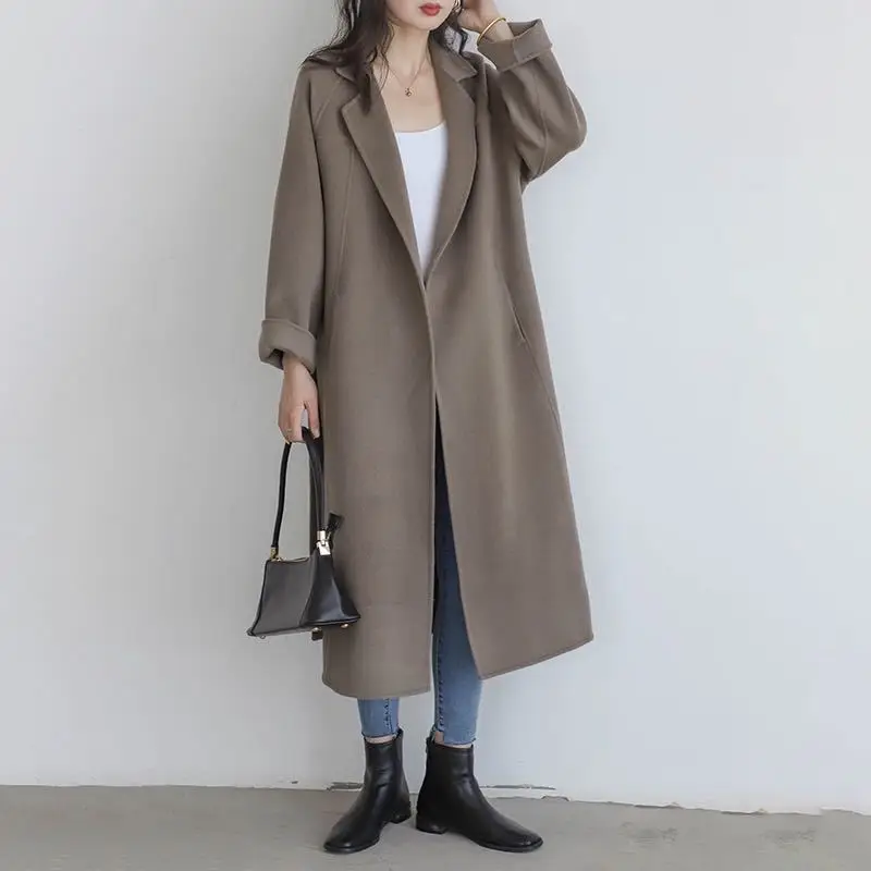 Double Sided Woolen Coat Women Mid Length Knee Length Fashionable High-end Woolen Coat