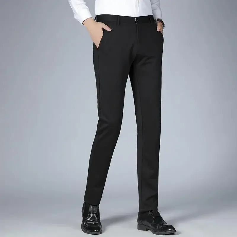 용수철 남성용 스트레이트 레그 캐주얼 바지, 비즈니스 신축성 허리, 슬림핏, 실루엣, 부드러운 긴 바지, 신사용