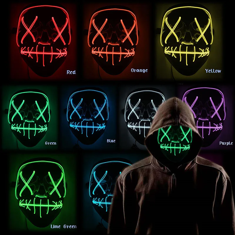 Vendite Calde Led Luminoso Incandescente Maschera Di Spurgo Halloween Gioco Di Ruolo Costume Puntelli Night Club Bar Ktv Light Up Neon Mask