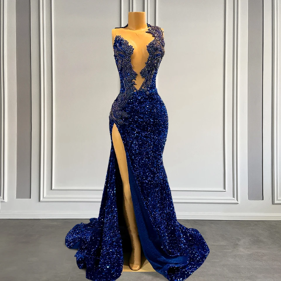 chinese dress ladies Classy Royal Blue Long Mermaid V-Neck Prom Dress Spaghetti-Straps –  Dbrbridal main image 0