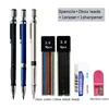 Mechanical Pencil Set 2.0mm with 2B Black/Colors Lead Refill for Writing Sketching Art Drawing Painting School Automatic Pencils 6