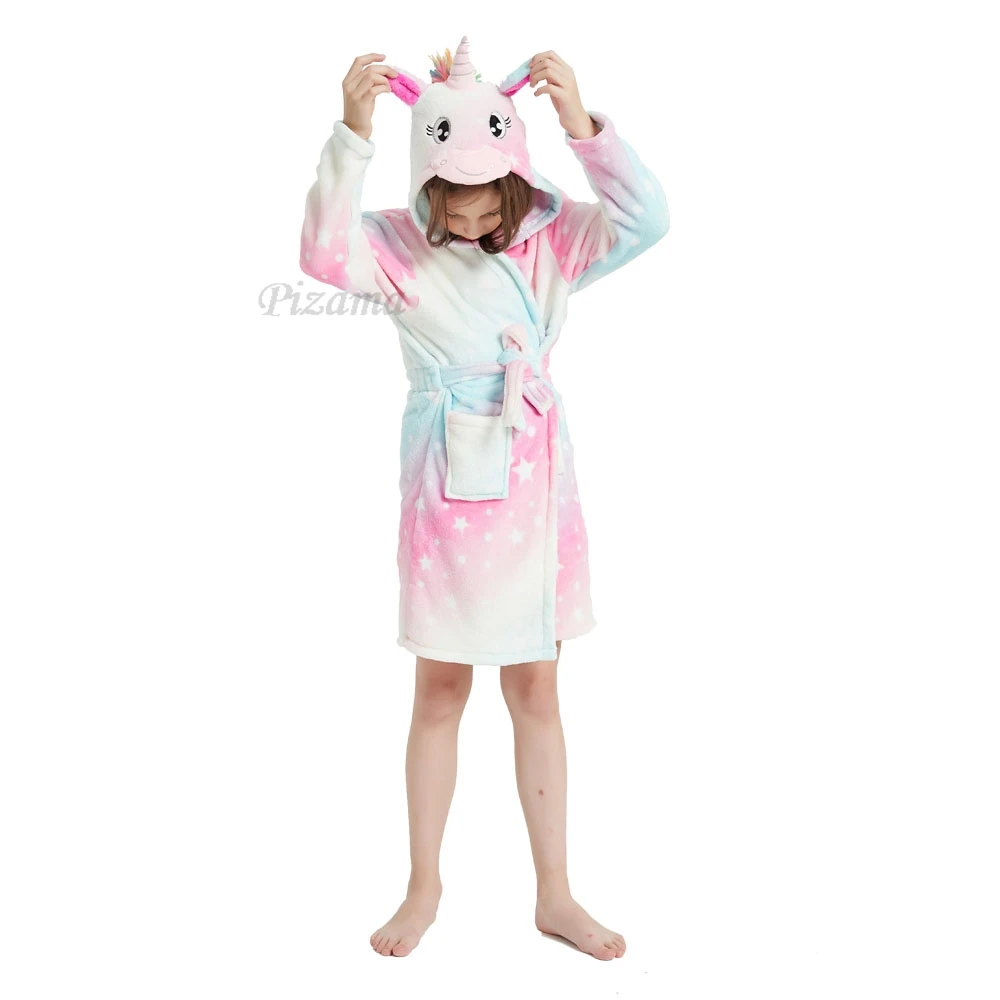 Rainbow Unicorn Bathrobe for Girls Christmas Pajamas Soft Warm Winter Bath Robes for 2-12 Years Kids Pyjamas Sleepwear Nightgown child bathrobe kids robe