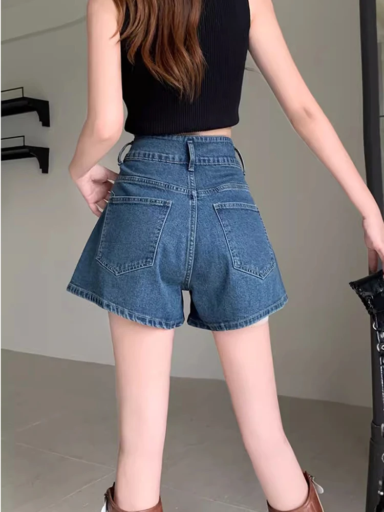New Women Summer Denim Shorts Fashion High Waist A-Line Plus Size Shorts Simplicity Casual Basic Blue Denim Shorts