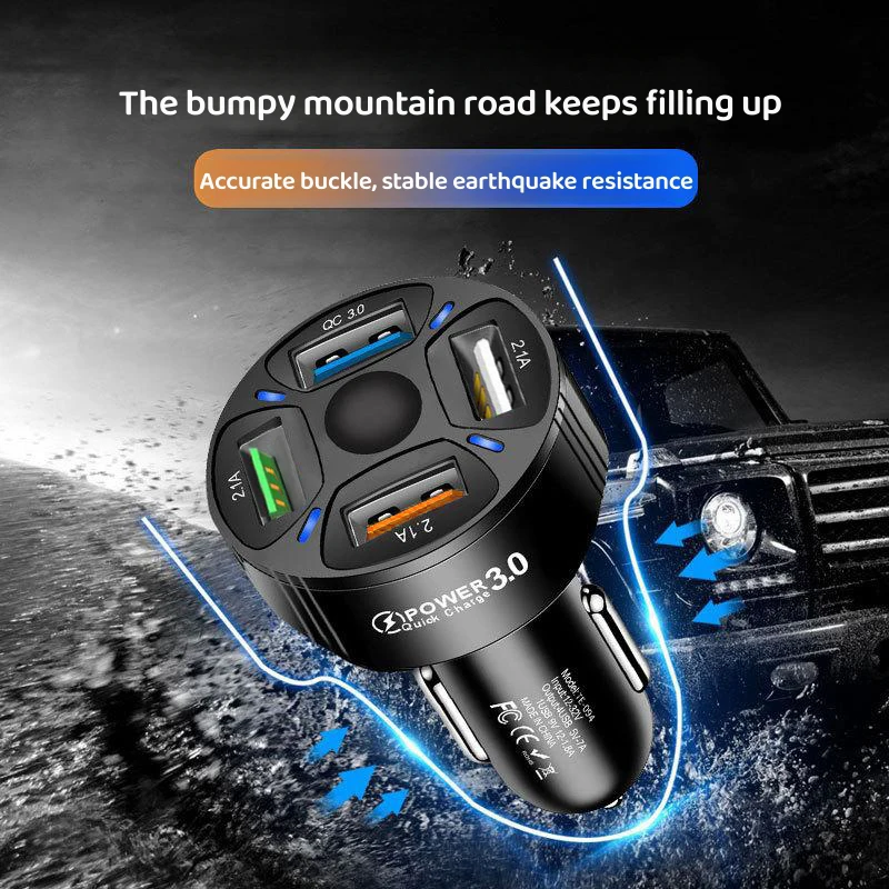 65W USB Car Charger Cigarette Lighter Adapter Car Quick Charge 3.0 For Xiaomi iPhone Samsung USB Fast Charge Socket Power Outlet