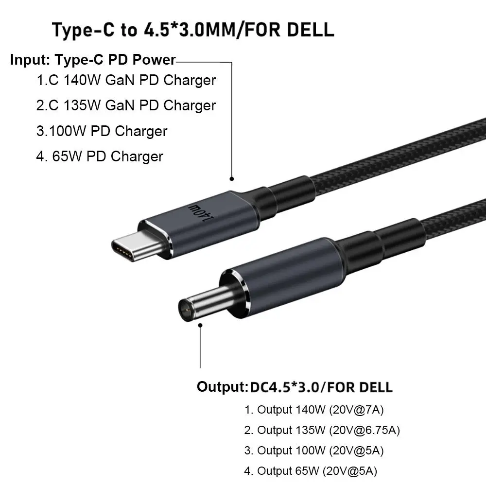 180CM USB Type C to DC Cable 140W Power Supply Cord with Fast Charging Capability