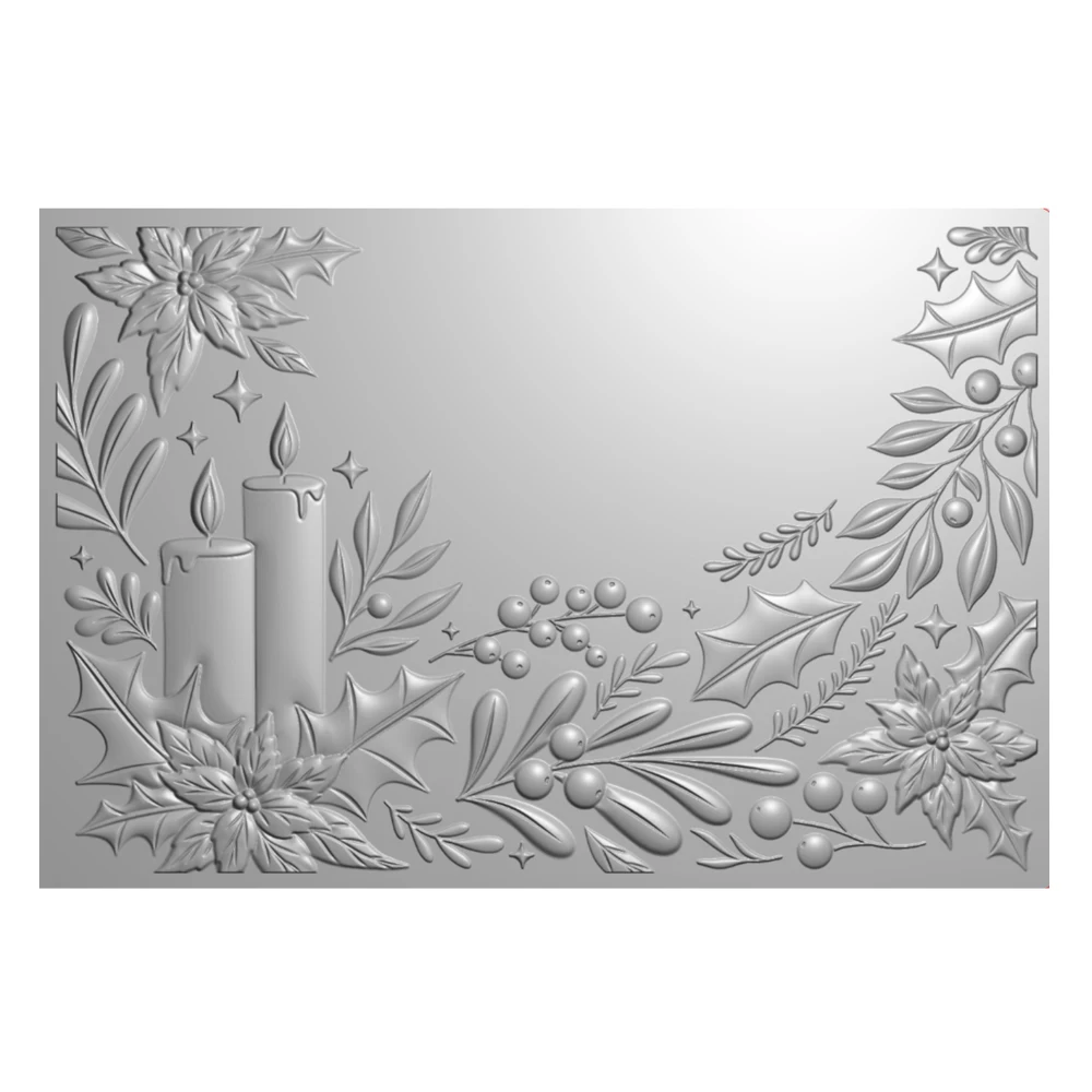 1pc 3D Embossing Folder Holly Poinsettia Pinecone Leaves with Candles Patterm for DIY Christmas Theme Scrapbooking Paper Crafts plastic embossing folder embossing folder