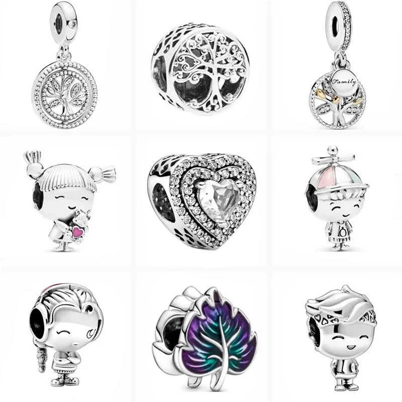 

Fit Original Pandora Charms Silver Color Bracelets DIY Women Jewelry Accessories 2023 New Cute Boy Girls Family Tree Heart Beads
