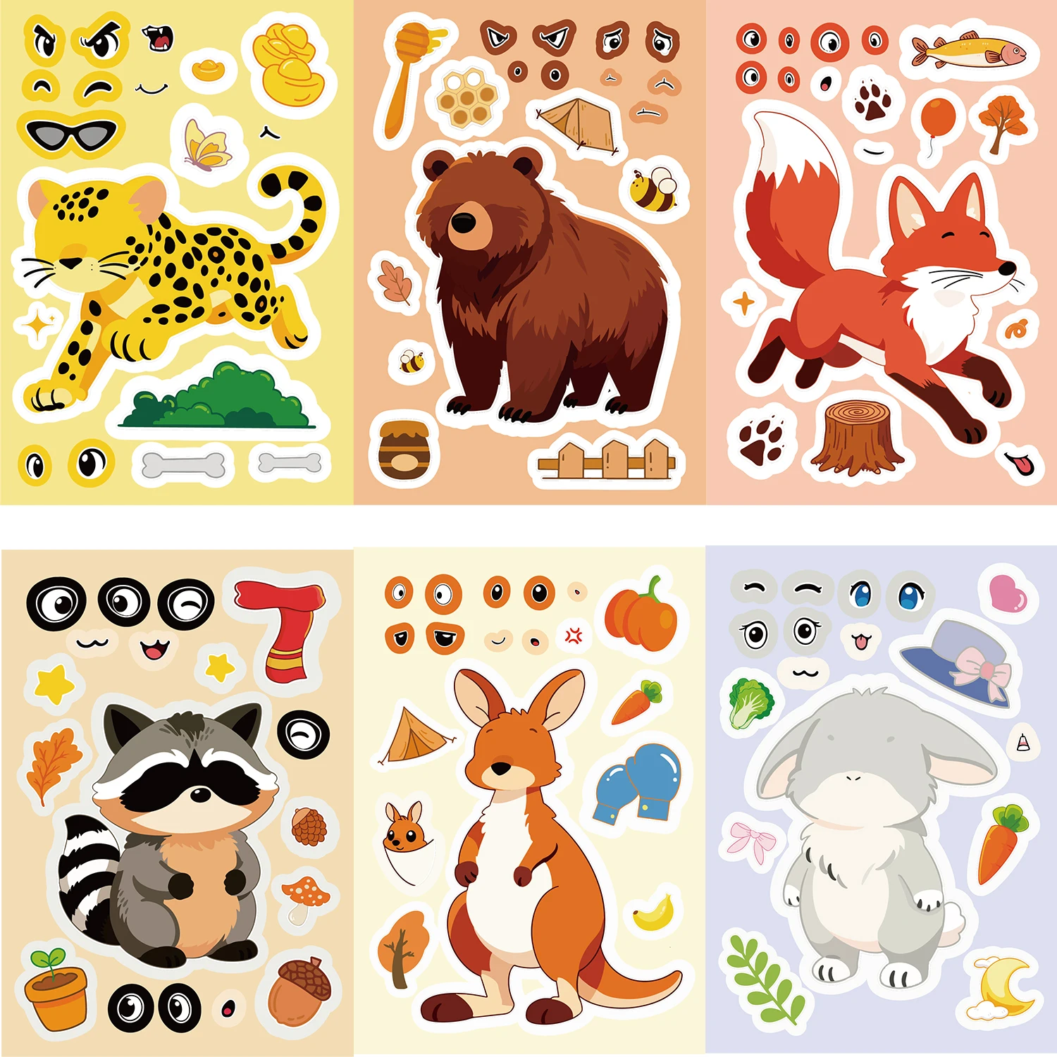 8/16/24PCS Kinder DIY Puzzle Aufkleber 8 Tiere Machen EIN Gesicht Lustige Montieren Puzzle Aufkleber Kinder pädagogisches Spielzeug – Detail 2