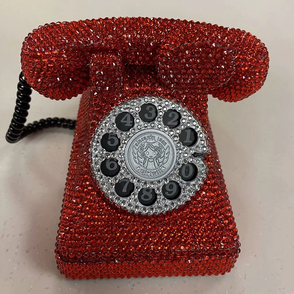 Rhinestone Retro Telephone Piggy Bank Sparkling Phone Money Box Coin Bank Money Saving Box Home Decoration Creative Gift 4