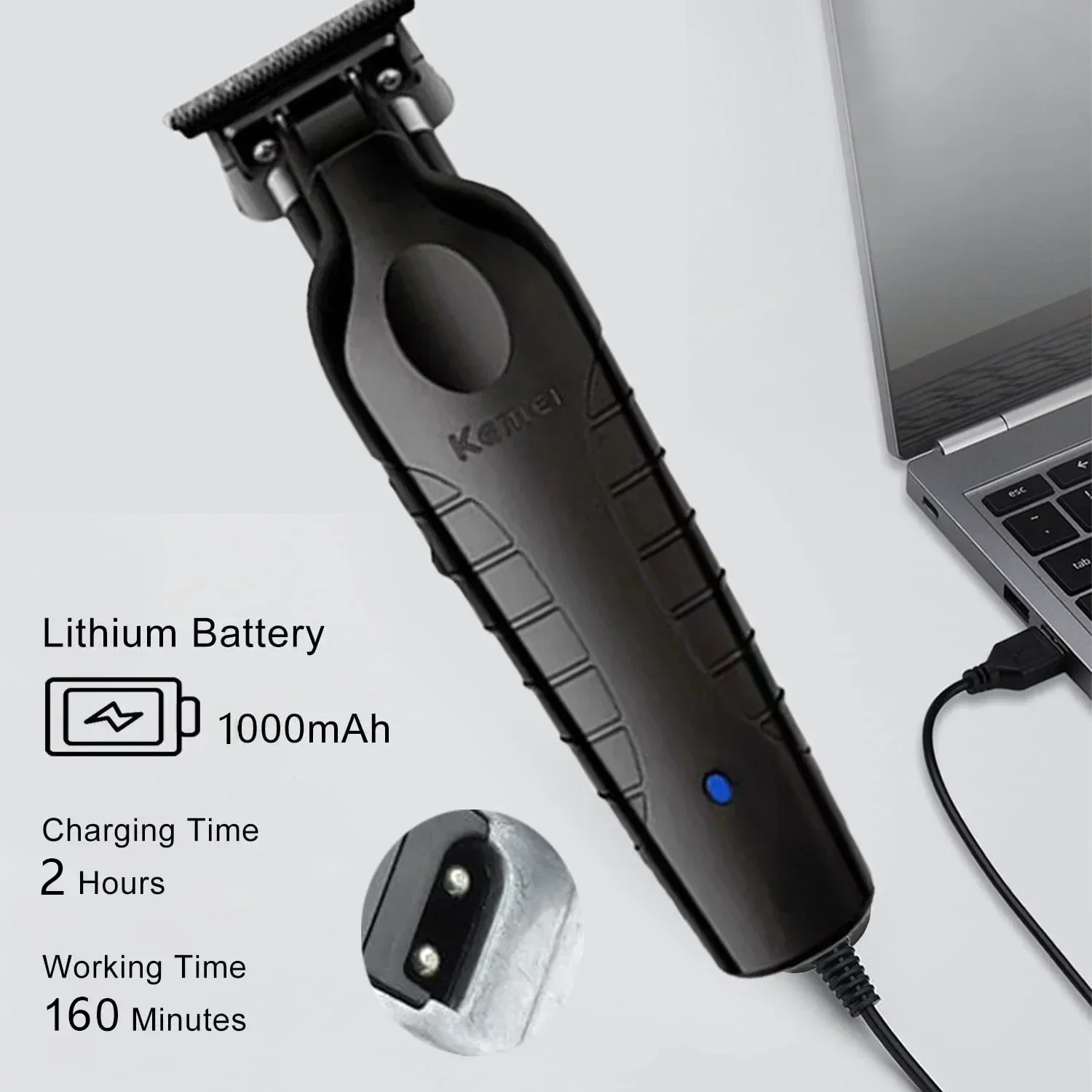 Kemei 2299 Barber Cordless Hair Trimmer 0mm Zero Gapped Carving Clipper Detailer Professional Electric Finish Cutting Machine 2