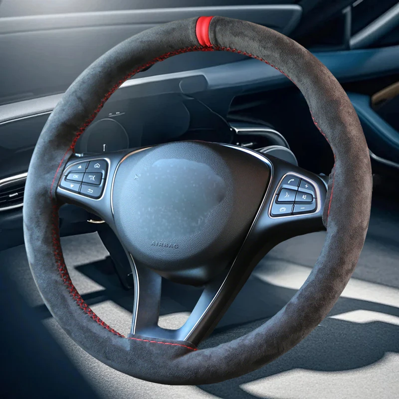 Premium Suede Steering Wheel Cover - Hand-Braided, Soft, Non-Slip with Needle and Thread Kit