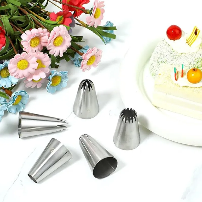 5pcs DIY Cream Cake Icing Piping Nozzles Pastry Tips Rose Flower Pastry Nozzles Cake Decorating Tool(6B 2A 1M 2D 2F) cake decorating tip set cake icing nozzles baking nozzle set cake decorating nozzle set