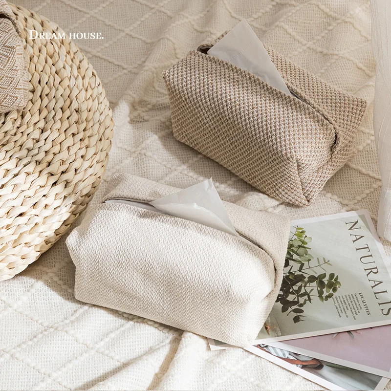 Nordic Linen Tissue Box Cover Rectangular Shaped Car Home Living Room Table Use Cloth Drawstring Bag tissue box