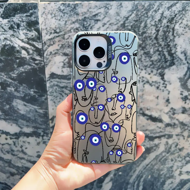 Abstrakte Linien-Gesichts-Ästhetik Laser-Handyhülle für iPhone 17 16 15 14 Pro Max Plus 13 12 11 Pro Max 13 Mini Stoßfeste Rückabdeckung – Detail 6