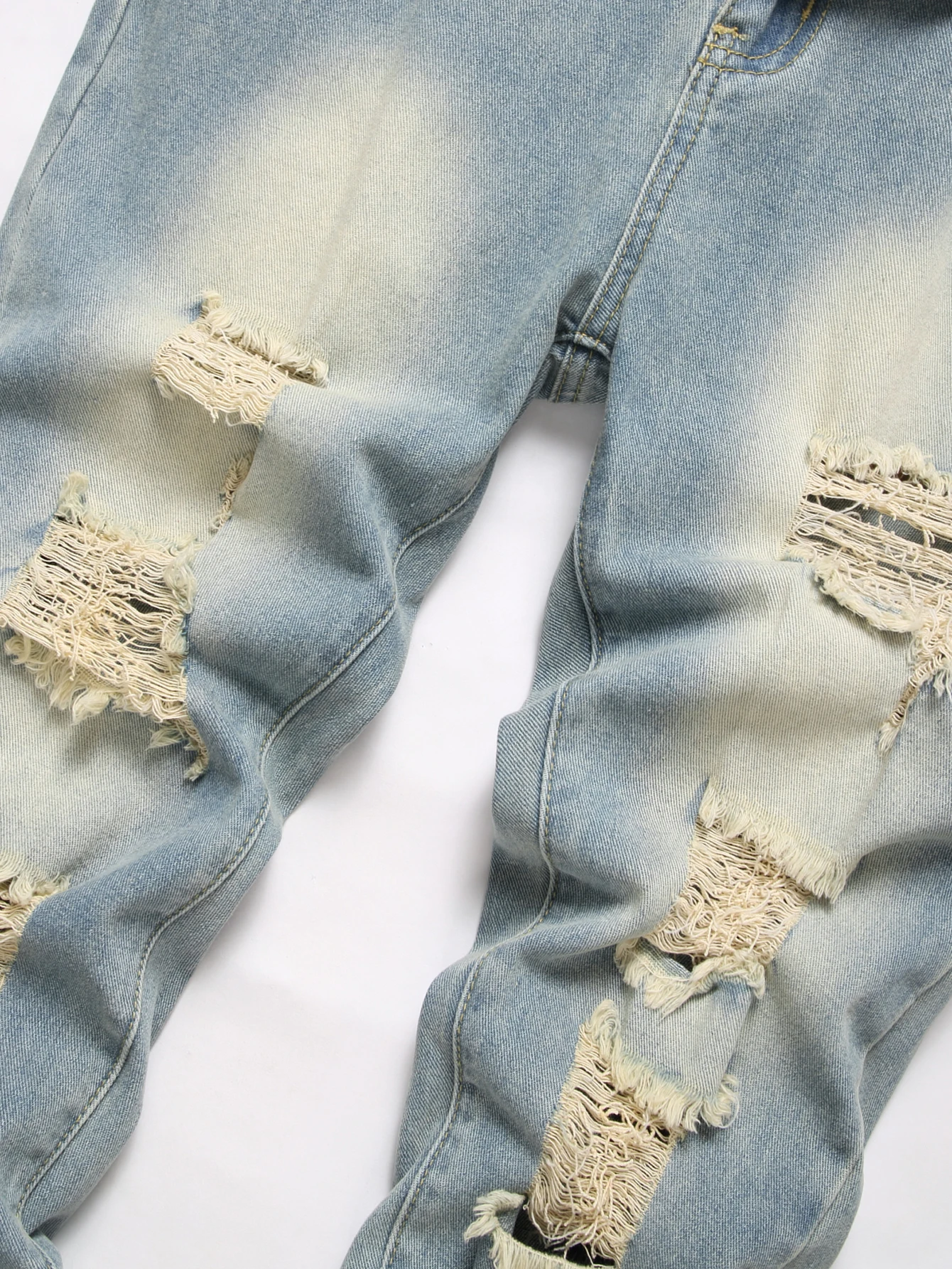 Vintage Streetwear Men's Jeans Relaxed Fit Distressed Washed Blue Mid Waist Denim Pants Straight Leg Ripped Casual Male Clothing 4