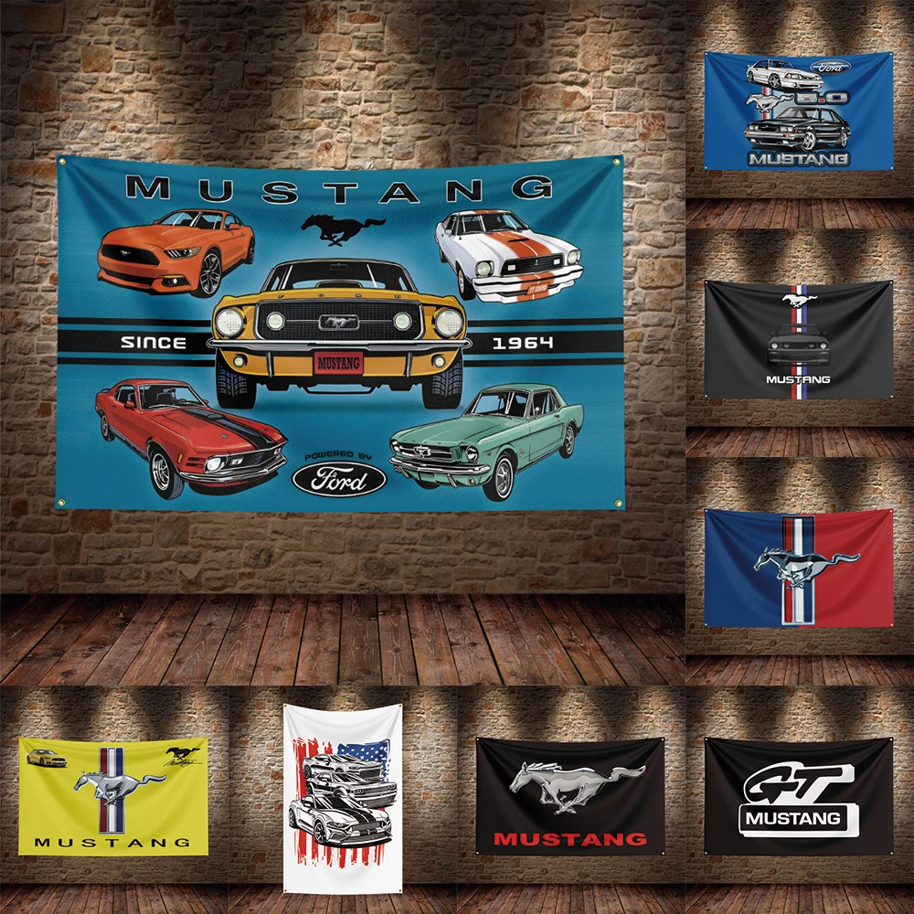 

3x5 Ft Mustangs Flag Polyester Printed Cars Banner Flags for Garage Decor