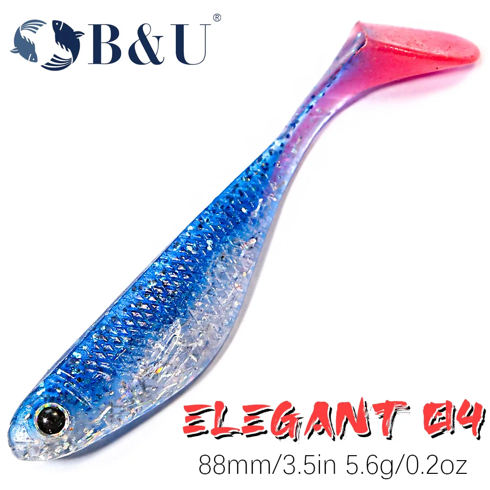 B & U 88Mm Plastica Morbida Swimbait Fishing Lure Minnow Paddle Tail Double Color Bass Lure Per Bass Trout Crappie Panfish Bluegill
