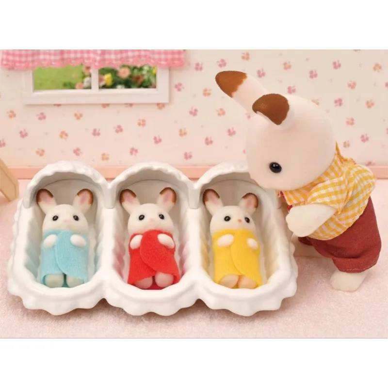sylvanian families  chocolate rabbit triplet cradle seat care set for girls ternurines  Authentic  playing house toys 4