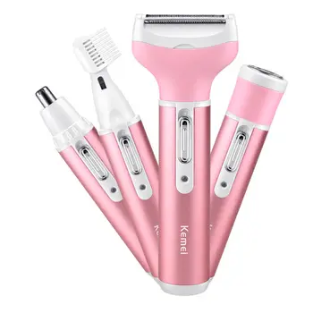 Kemei 4in1 Lady Shaver Gambe Corpo viso donna rasoio elettrico Rasoio sopracciglia bikini Naso Orecchio Trimmer depilazione 1