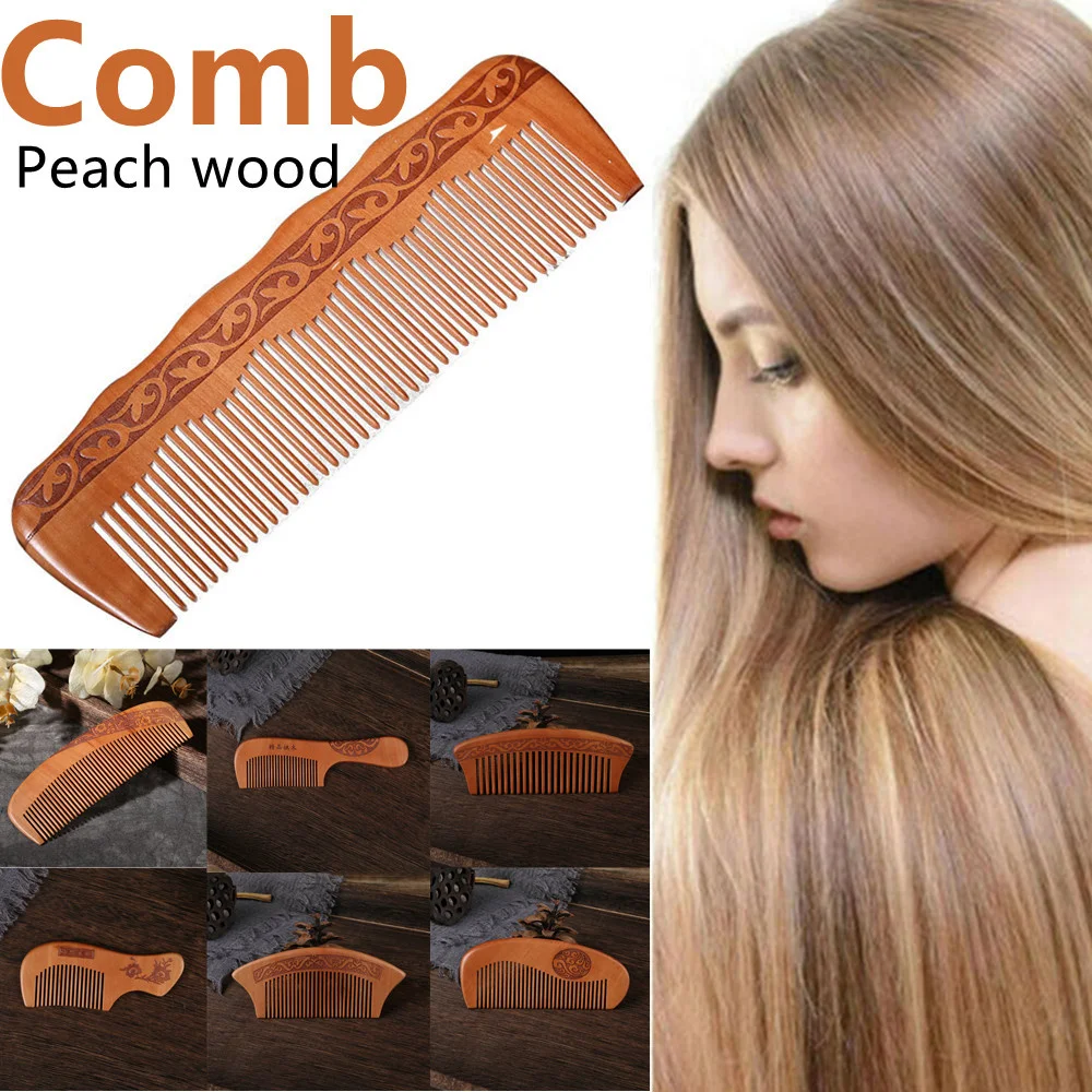 

Peach Wood Comb for Men and Women Scalp Massager Coarse Tooth Thickened Printed Carving Holiday Gifts Home Hairdressing Combs