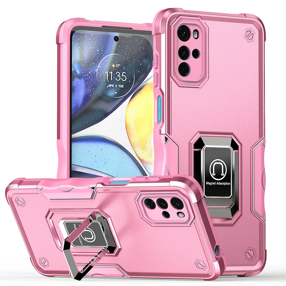 KEYSION Stoßfeste Rüstungshülle für Motorola Moto G22 Silikon + PC-Ringständer Telefonrückseite für Motorola MOTO G22_voghion.com