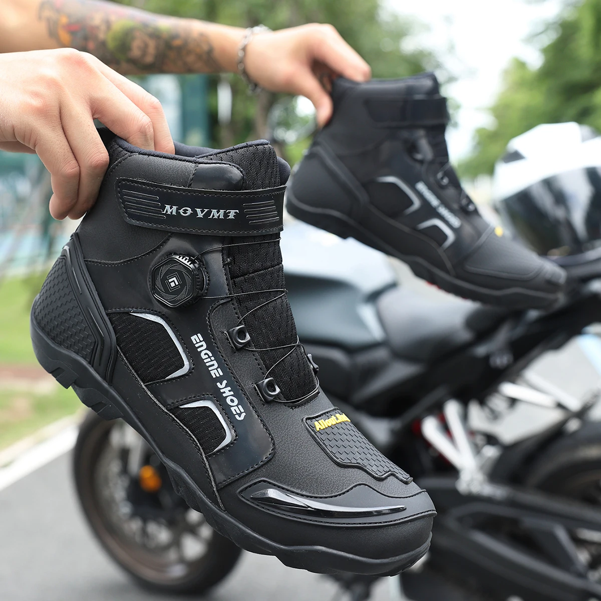 Men Motorcycle Boots Leather Motos Breathable Anti Slip Wear-resistant Riders Boots Motorbike Racing Ankle Length Shoes