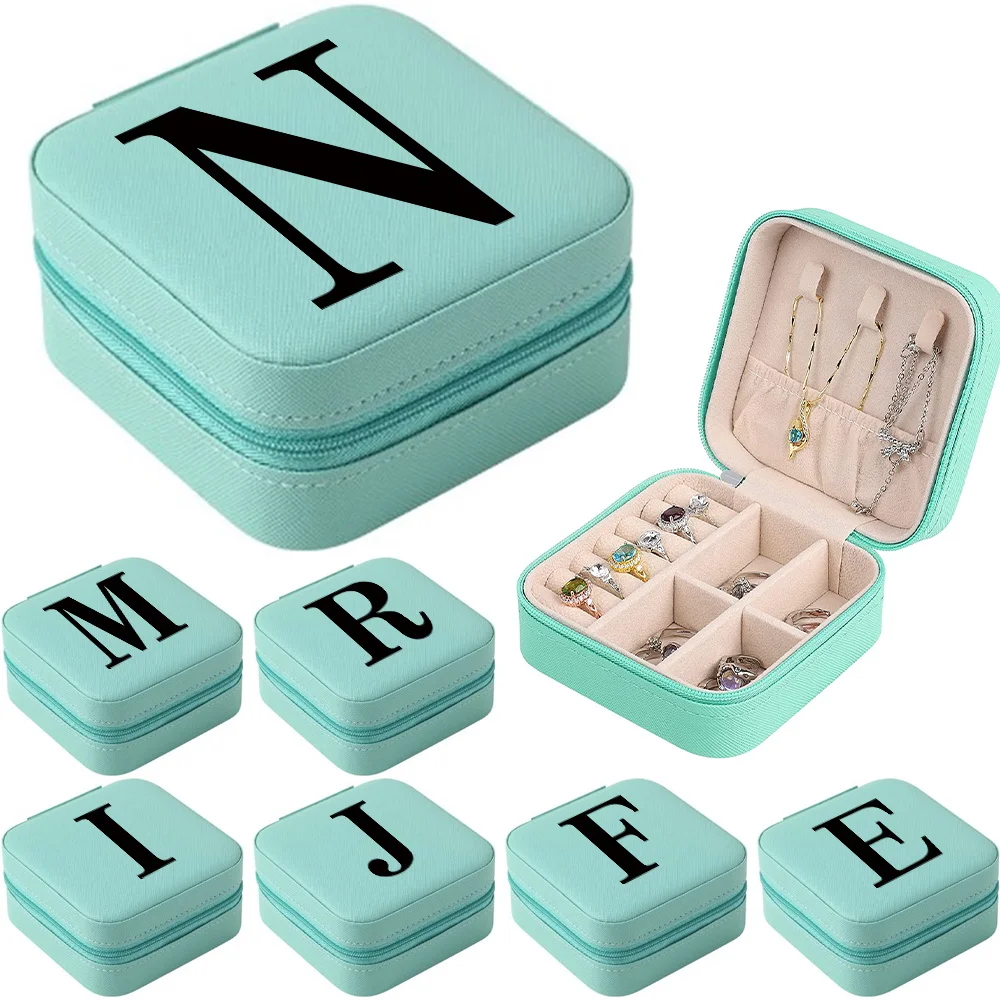 

Portable Jewelry Packaging Box Black Letter Travel Jewelry Case Leather Storage Earrings Necklace Ring Jewelry Organizer Display