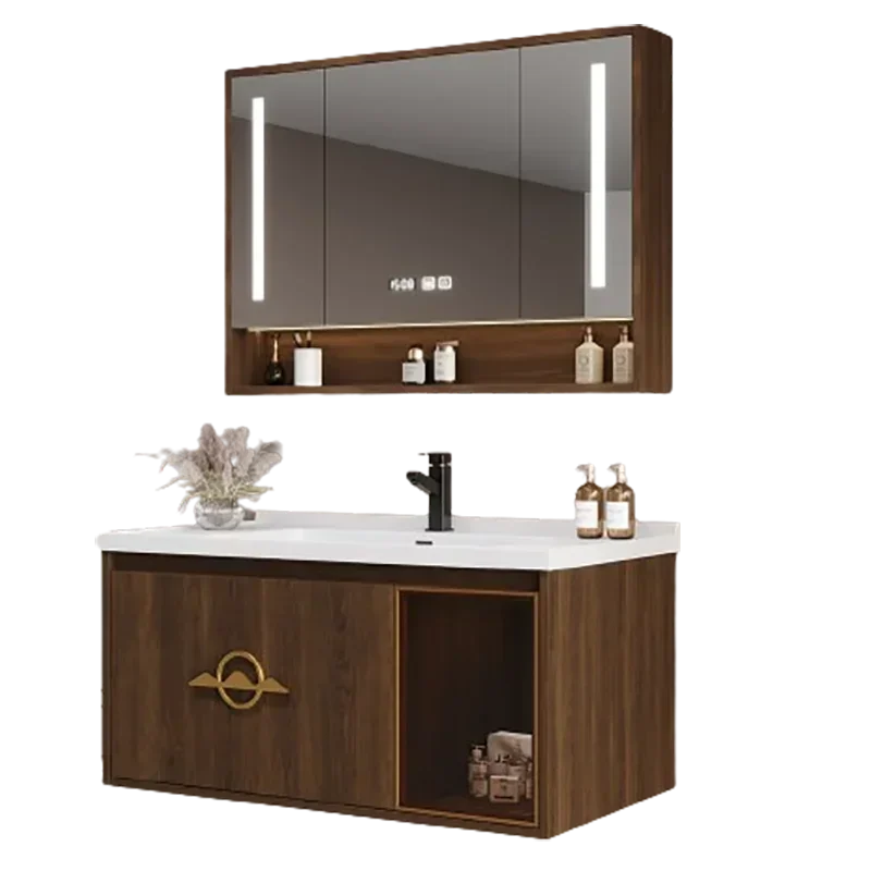 *New Chinese Style Integrated Ceramic Basin Bathroom Cabinet Combination Modern Intelligent Washbasin Furniture YX50BC
