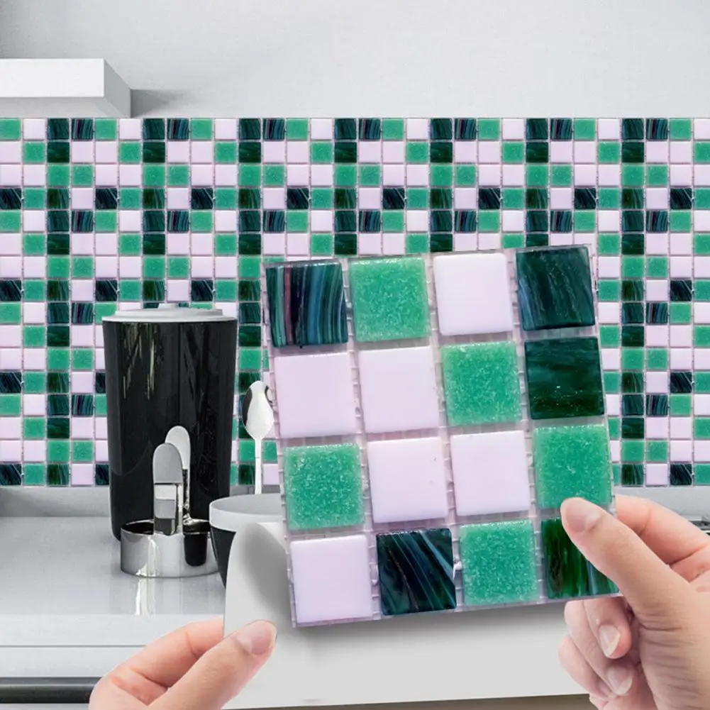 10Pcs/Set Tile Decal Convenient Durable Delicate PVC Self-adhesive 3D Tile Decal Wall for Kitchen