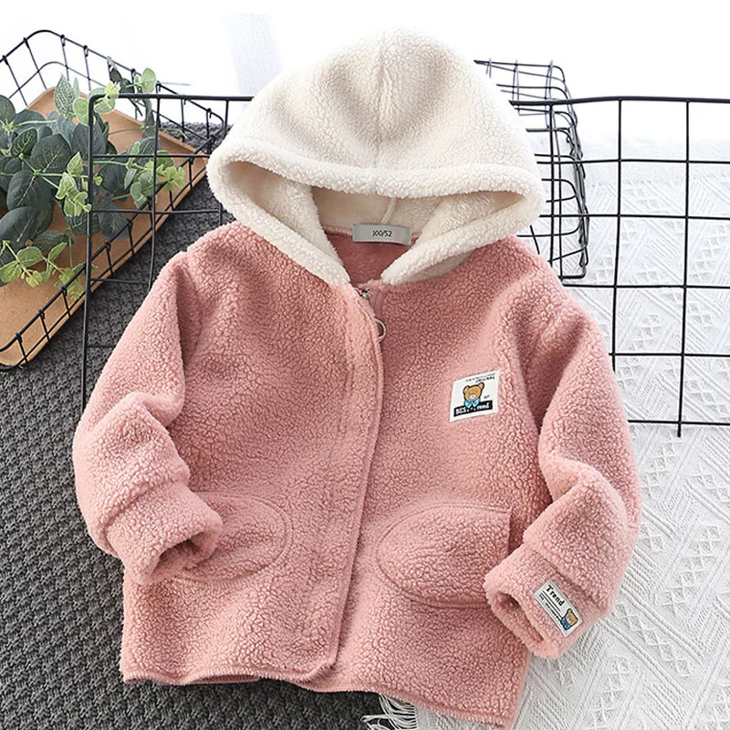 IYEAL 아동용 봄 중간 길이 윈드브레이커 재킷 플리스 후드 가디건 가을 겨울 따뜻한 플리스 두꺼운 후드 따뜻한 상의