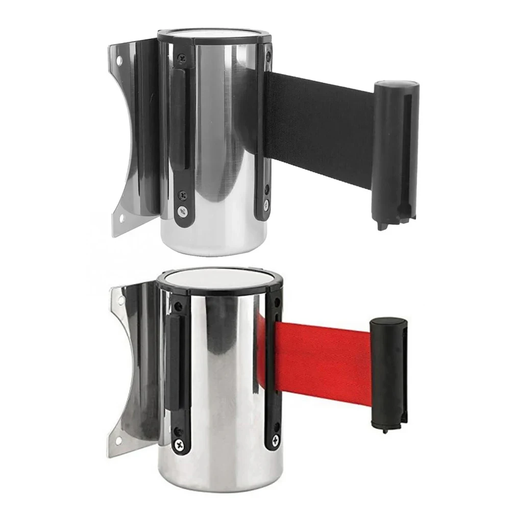 Stainless Steel Retractable Tape Barrier 1pc 2/5m Evacuation Crowd Control Wall Mounted Red Band Motion Post Queue Rope Barrier