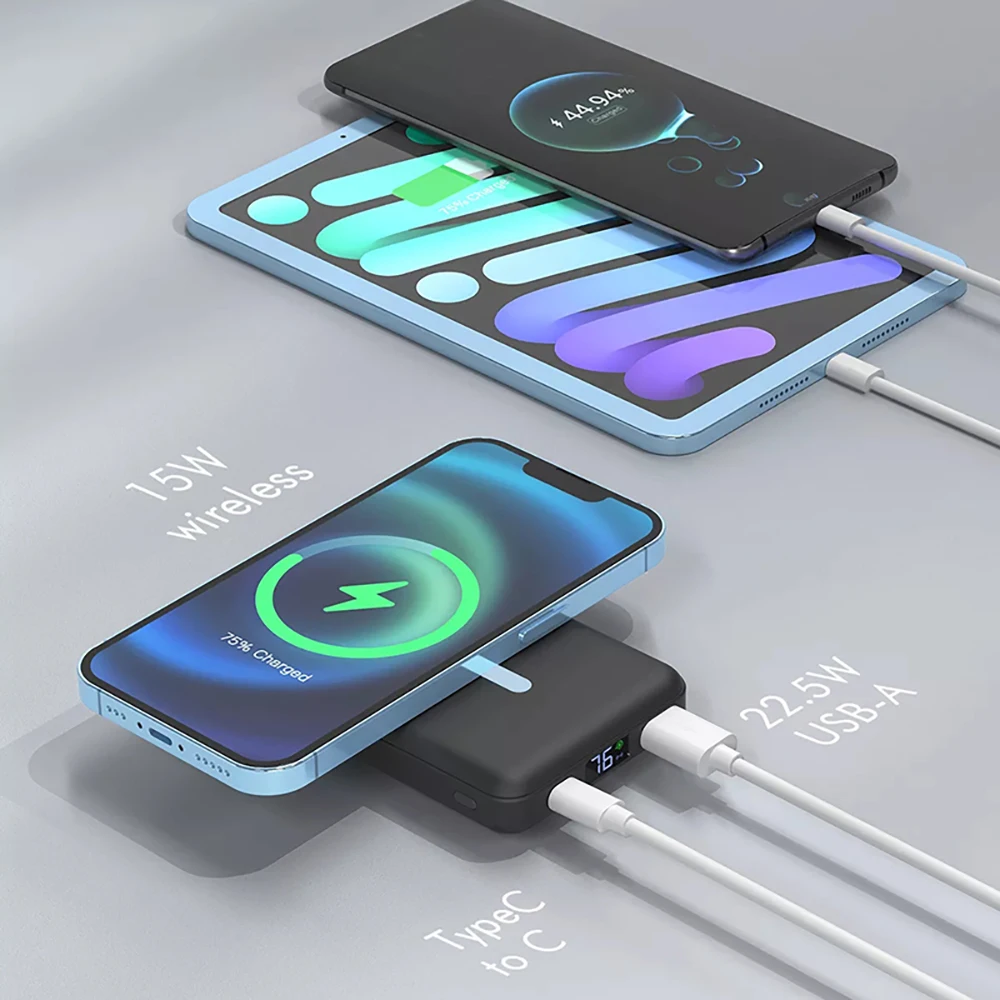 EONLINE 3D Dragon 10000mah Slim Magnetic Power Bank Wireless Fast Charger With Foldable Stand For IPhone External Spare Battery