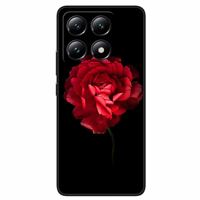 Floral Print Soft TPU Silicone Phone Cover with Black Bumpers