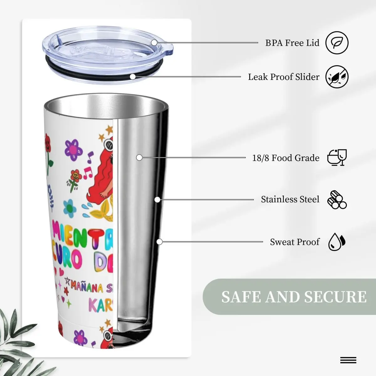 카롤 G 머그잔 마나나 세라 보니토 텀블러, 스테인레스 스틸 이중 벽 진공 절연 비코타 심장 문신 컵, 빨대 포함, 20oz