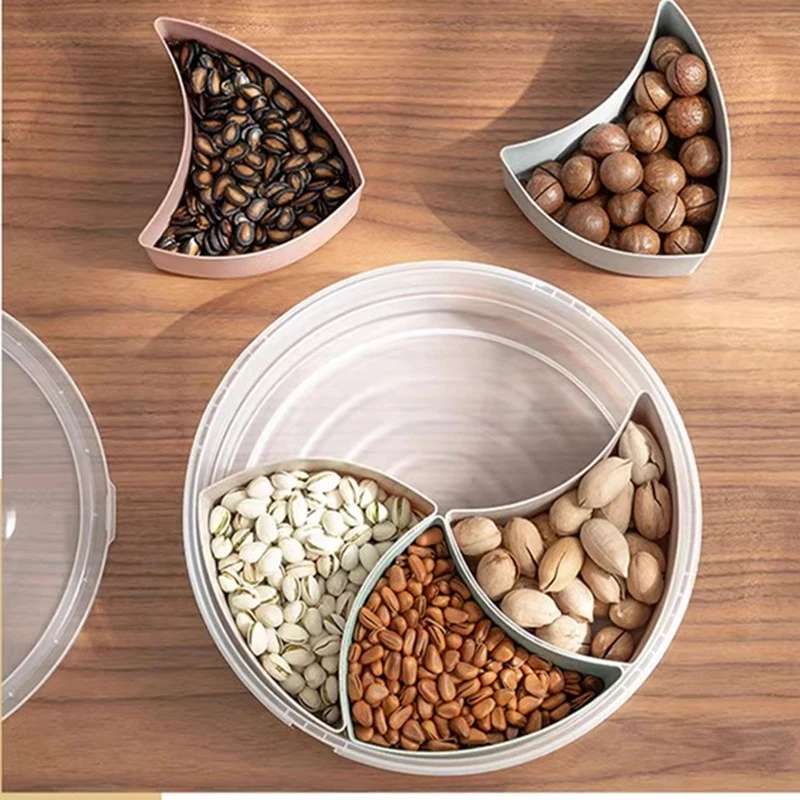 Multi-grids Nuts Container Appetizer Tray Lid and Handle 5 Compartment Divided Snack Caddy Organizer for Home Party Holiday