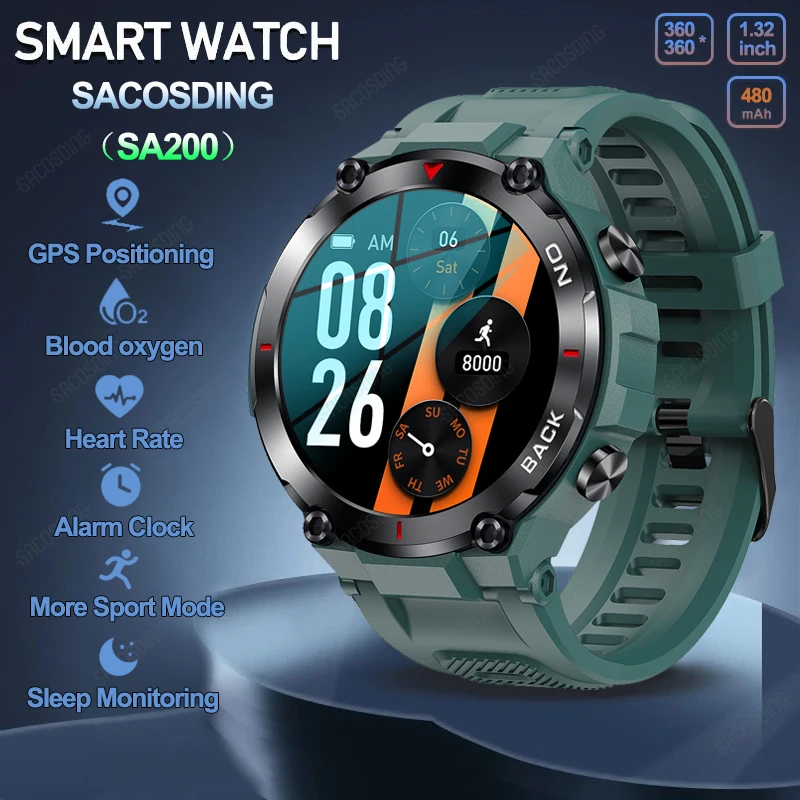 

SACOSDING SA200 GPS Smart Watch Sports Fitness Heart Rate Monitor Built-in GPS Positioning IP68 Waterproof Military Smartwatch