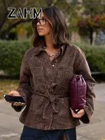 Leopard Print Jackets Women Casual Lapel Big Pockets Belt Coats Female 2025 Spring High Street Lady Outwears 2
