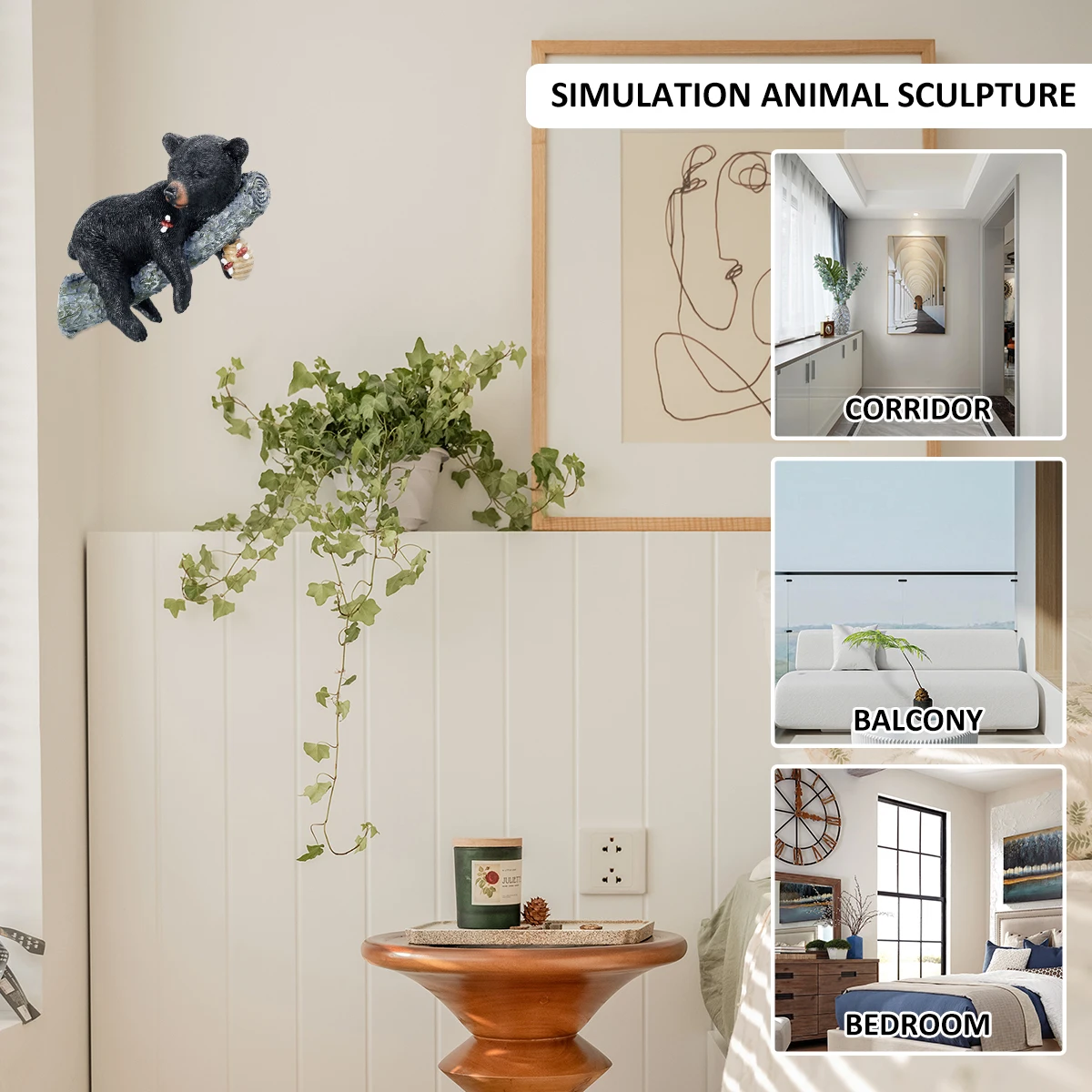 Black Bear Garden Ornament Waterproof Resin Creative Black Bear Figurine Simulation Animal Garden Decoration for Indoor Outdoor