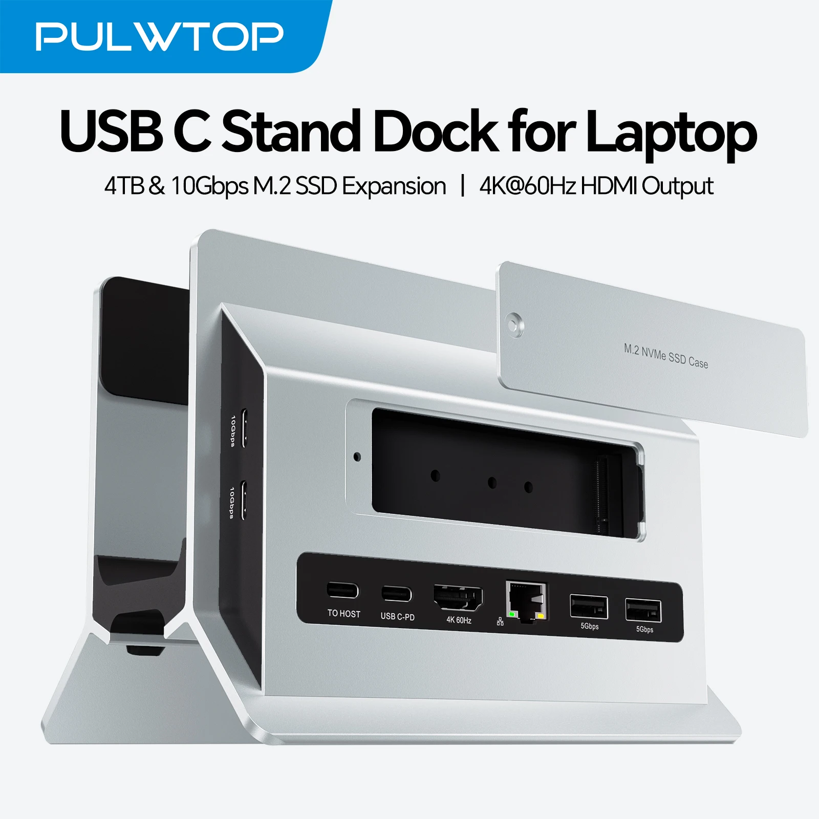 PULWTOP Laptop Docking Station with M.2 SSD Expansion, HD 4K