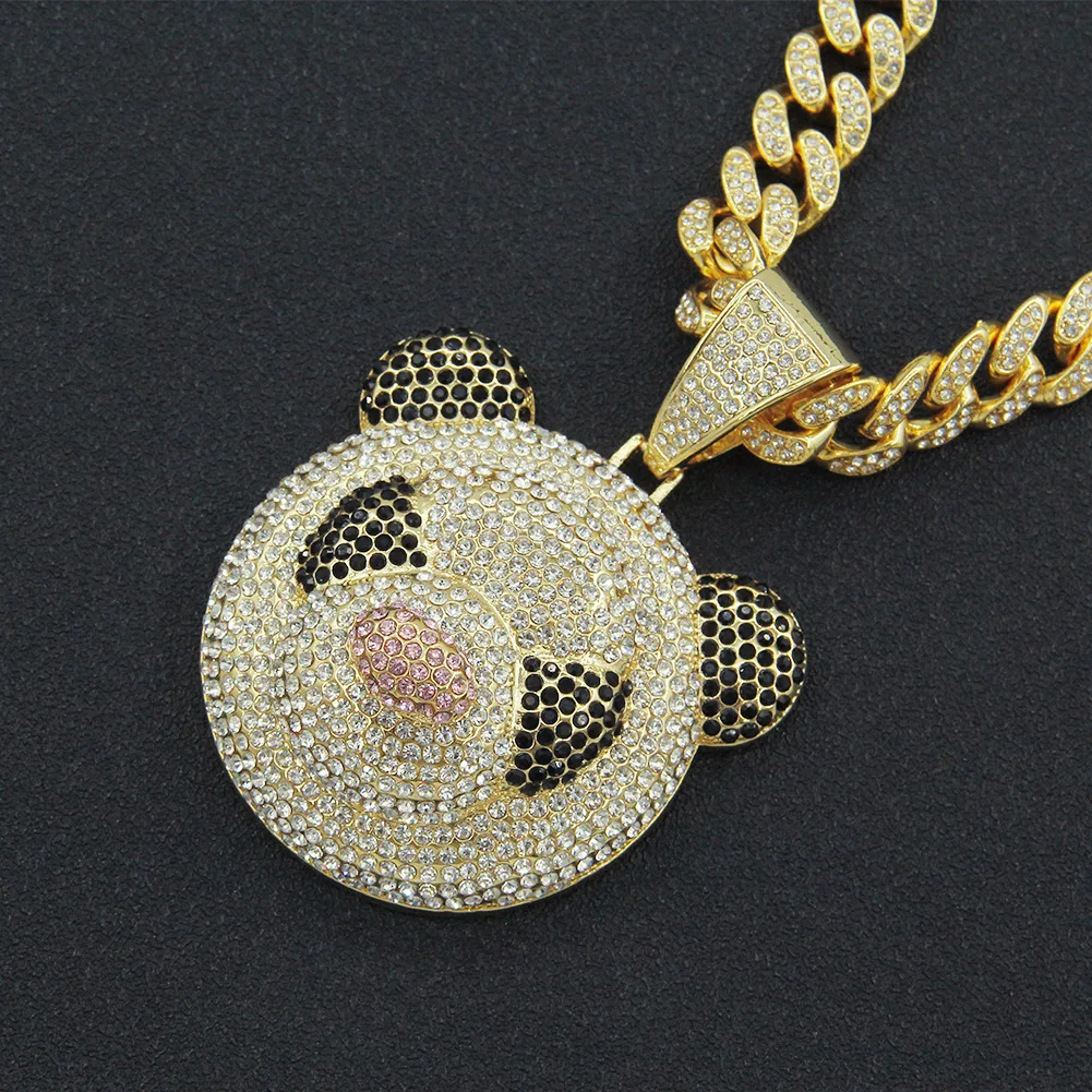 

Hip Hop Iced Out Cuban Chains Bling Bling Diamond Animal panda Pendant Mens Necklace Miami Gold Chain Charm Rock Jewelry for Men