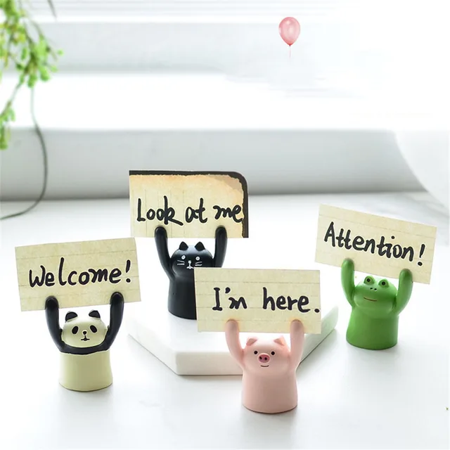 Cute Cartoon Pig Panda Cat Frog Shape Photo Stand Memo Clip Card Holder Message Note Holder Office School Home Desk Decorations