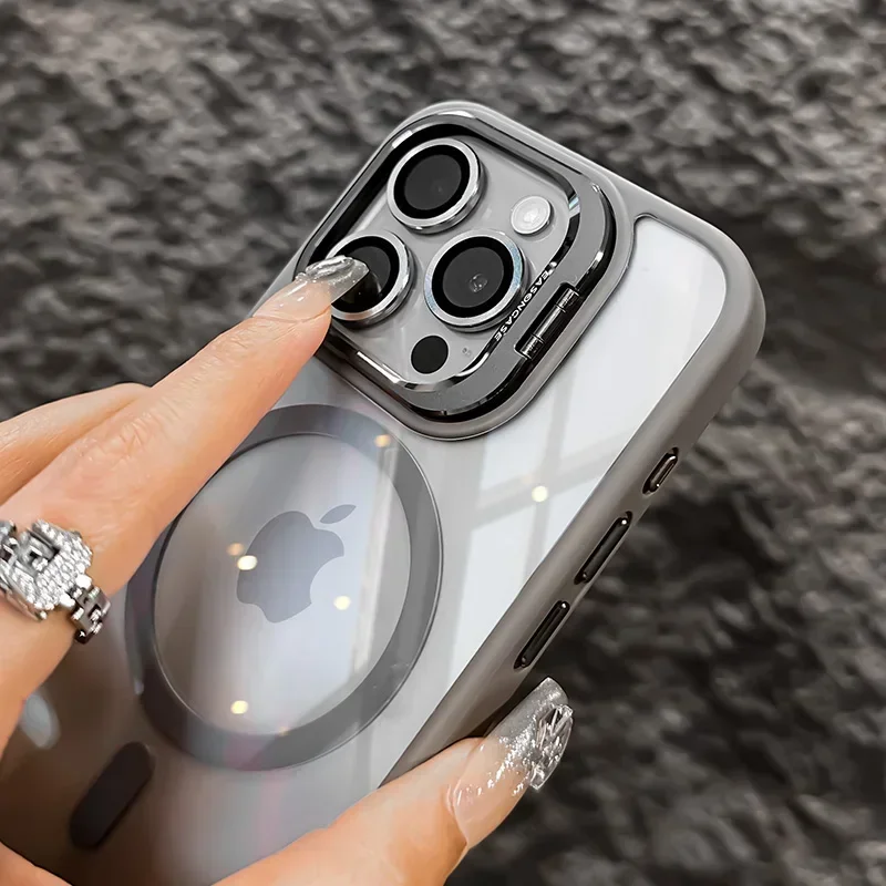 Magnetic Shockproof Phone Case with Stand and Glass Lens Protector